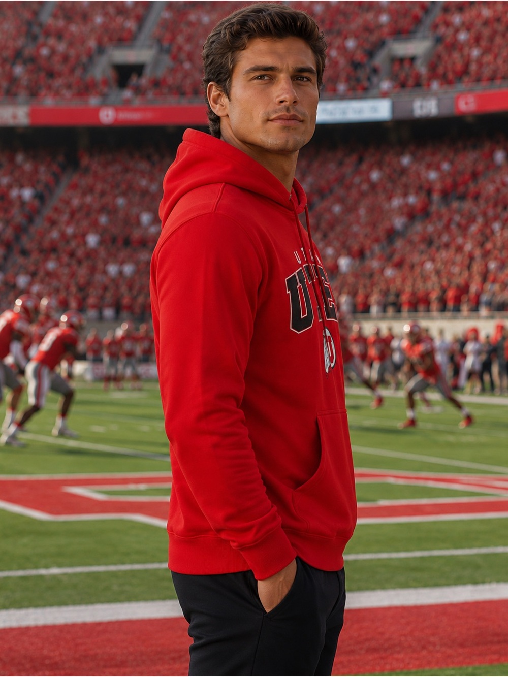 Colosseum Red Utah Utes Crewneck Hoodie Sweatshirt - Picture 2 of 7
